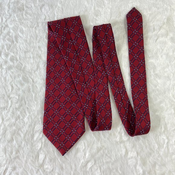 Eagle Shirtmakers Mens Tie 100% Silk Red/Blue - Picture 1 of 6